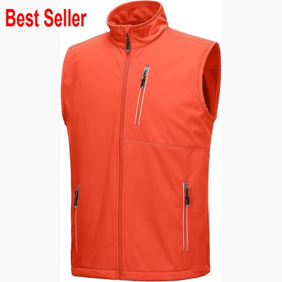 Windproof Lightweight Softshell Vest with 6 Pockets for Outdoor Sports